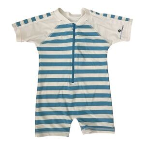 Blue and White Striped Kids Snapper Rock Swimsuit
